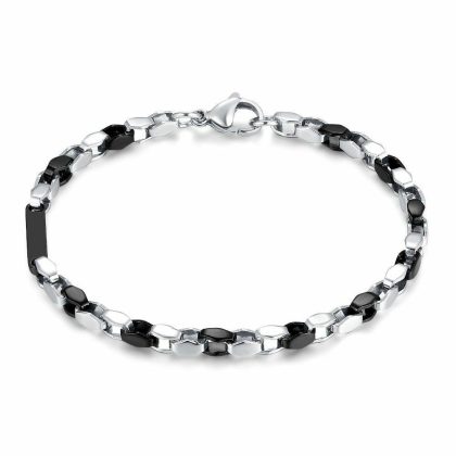 Bracelets | Bracelet en Acier Poli, Maillons, Plaque, Acier Noir Noir – Hommes Bijoux Bracelets