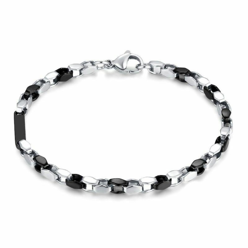 Bracelets | Bracelet en Acier Poli, Maillons, Plaque, Acier Noir Noir – Hommes Bijoux Bracelets