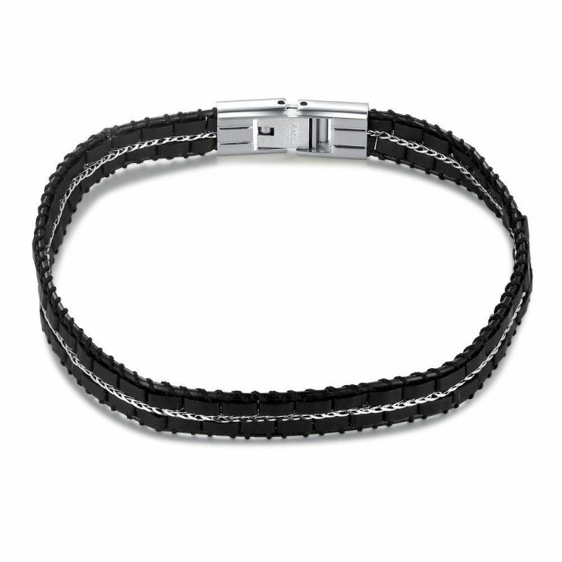 Bracelets | Bracelet en Acier Poli, Mat Noir et Acier Noir – Hommes Bijoux Bracelets