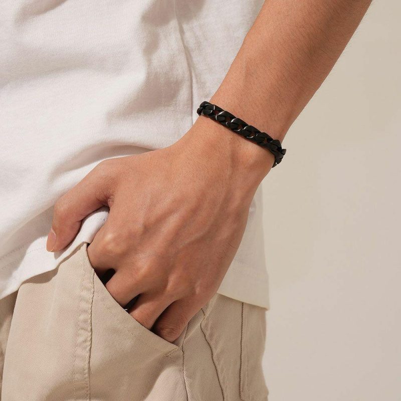 Bracelets | Bracelet en Acier Poli, Mat Noir Noir – Hommes Bijoux Bracelets