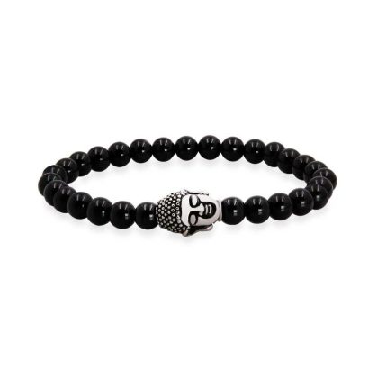 Bracelets | Bracelet en Acier Poli, Motif Bouddha Noir – Hommes Bijoux Bracelets