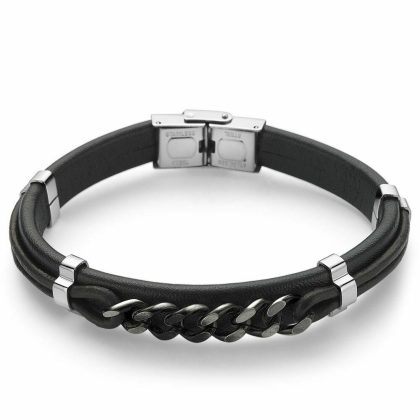 Bracelets | Bracelet en Acier Poli, Noir et Brun Multi – Hommes Bijoux Bracelets