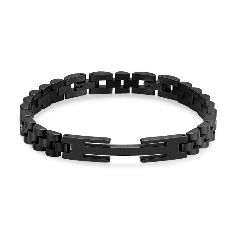 Bracelets | Bracelet en Acier Poli, Noir, Maillons Rectangulaires Noir – Femmes Bijoux Bracelets