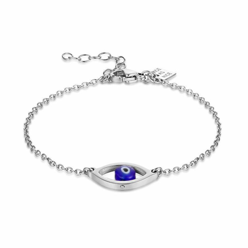 Bracelets | Bracelet en Acier Poli, Oeil Nazar Bleu – Femmes Bijoux Bleu