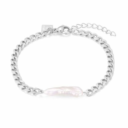 Bracelets | Bracelet en Acier Poli, Perle Ovale Blanc – Femmes Bijoux Blanc