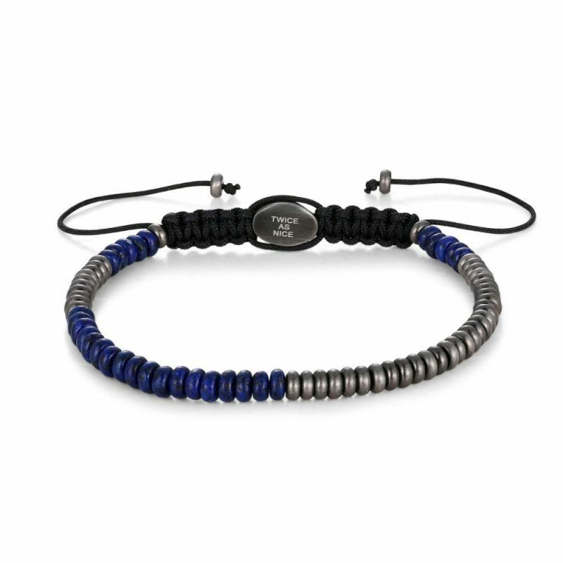 Bracelets | Bracelet en Acier Poli, Perles Bleues et Grises Gris – Hommes Bijoux Bracelets