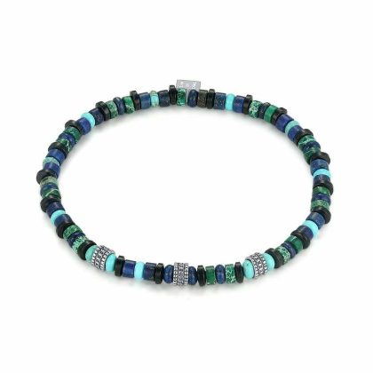 Bracelets | Bracelet en Acier Poli, Perles en Pierre Naturelle Bleues et Vertes Multi – Hommes Bijoux Bracelets