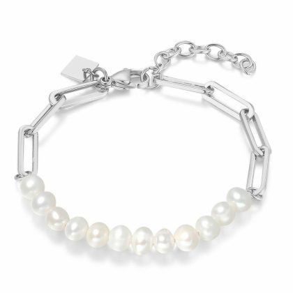 Bracelets | Bracelet en Acier Poli, Perles et Maillons Ovales Blanc – Femmes Bijoux Blanc