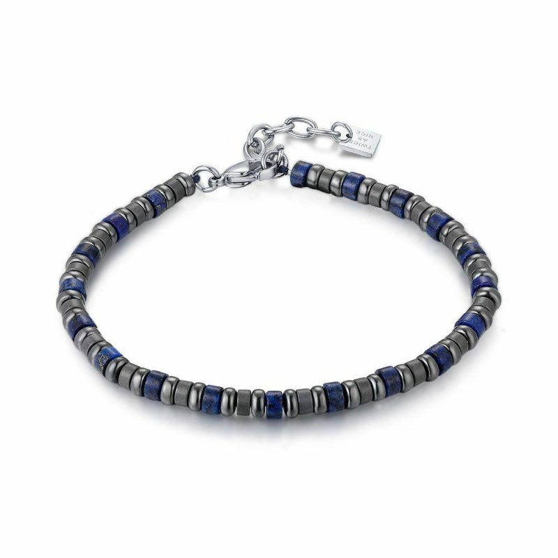 Bracelets | Bracelet en Acier Poli, Petites Bagues en Hématite Gris et Bleu Noir – Hommes Bijoux Bracelets