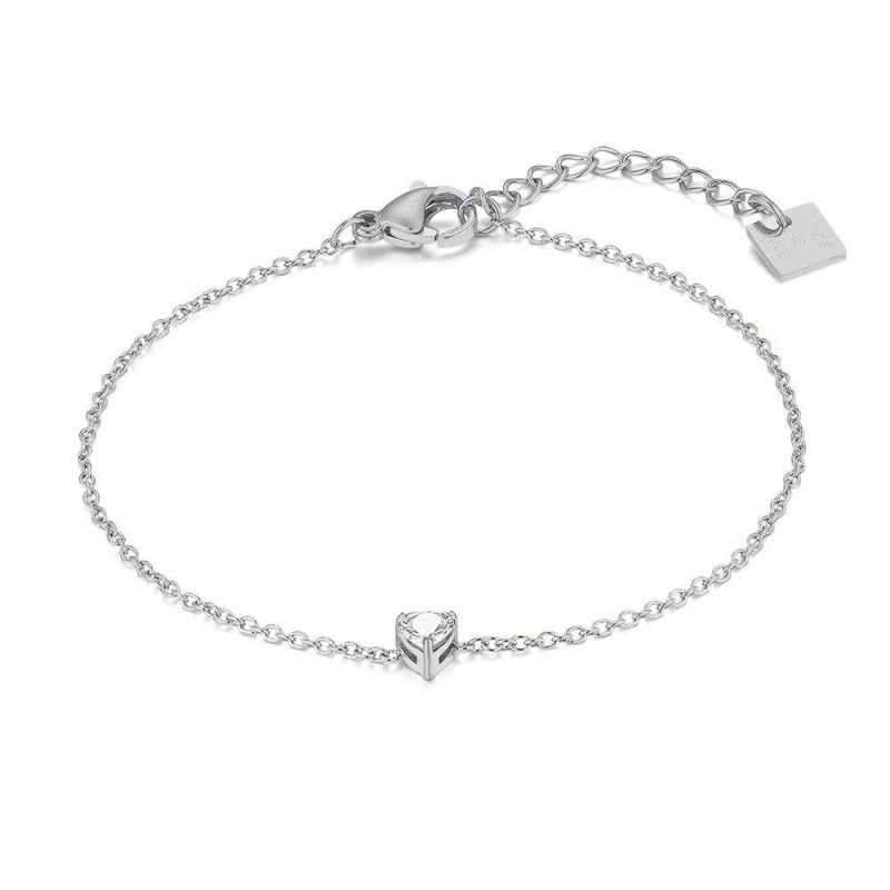 Bracelets | Bracelet en Acier Poli, Pierre en Zircone Blanc en Forme de Cœur Blanc – Femmes Bijoux Blanc