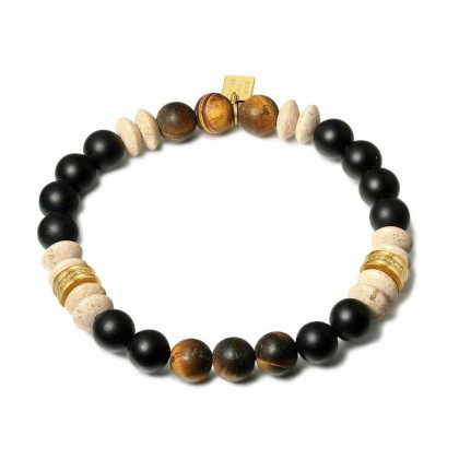 Bracelets | Bracelet en Acier Poli, Pierres Semi-Précieuses Noir et brun – Hommes Bijoux Bracelets