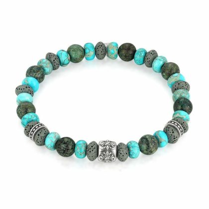 Bracelets | Bracelet en Acier Poli, Pierres Semi-Précieuses Vertes et Turquoises Turquoise – Hommes Bijoux Bracelets