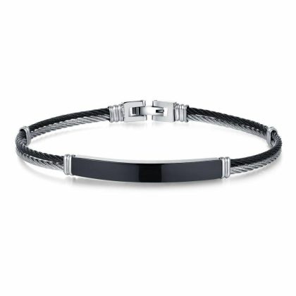 Bracelets | Bracelet en Acier Poli, Plaque Noire – Hommes Bijoux Bracelets