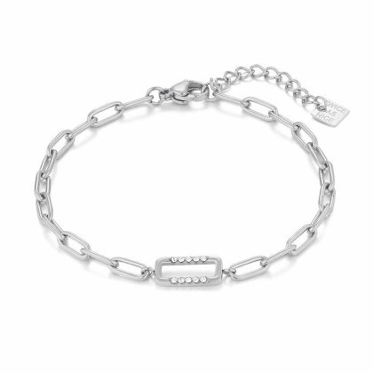 Bracelets | Bracelet en Acier Poli, Rectangle Ouvert, Cristaux Blanc – Femmes Bijoux Blanc