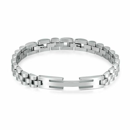 Bracelets | Bracelet en Acier Poli, Rectangulaire Ouvert, Maillons Mat et Brillant Zilverkleur – Femmes Bijoux Bracelets