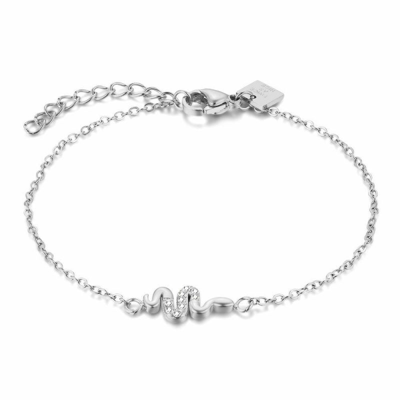 Bracelets | Bracelet en Acier Poli, Serpent, Cristaux Blanc – Femmes Bijoux Blanc