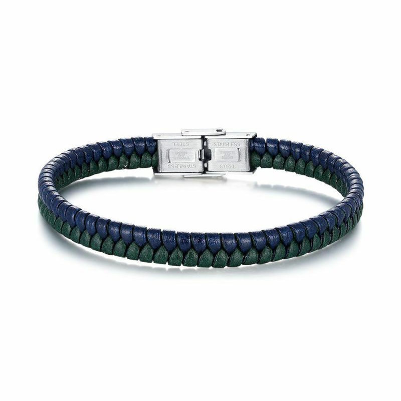 Bracelets | Bracelet en Acier Poli, Tressé, Bleu et Vert Bleu – Hommes Bijoux Bleu