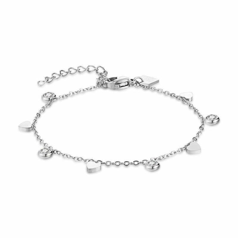 Bracelets | Bracelet en Acier Poli, Zircons et Coeurs Zilverkleur – Femmes Bijoux Bracelets