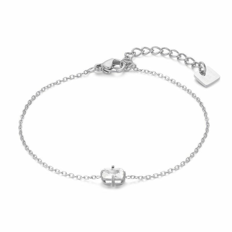 Bracelets | Bracelet en Argent, 1 Zircone Blanc Rectangulaire Blanc – Femmes Bijoux Blanc