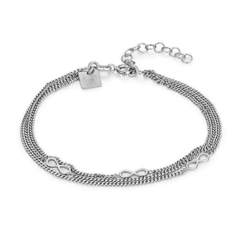 Bracelets | Bracelet en Argent, 3 Signes Infinis, 3 Chaînes Gourmet – Femmes Bijoux Bracelets