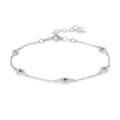 Bracelets | Bracelet en Argent, 5 Yeux, Zircons Blancs et Bleus – Femmes Bijoux Bracelets