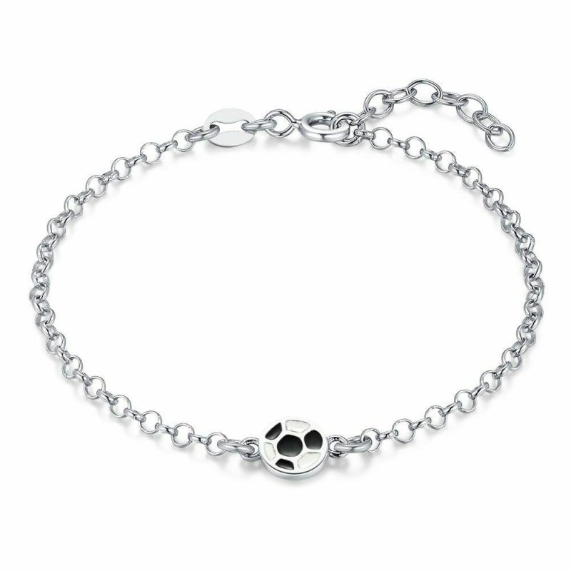 Bracelets | Bracelet en Argent, Ballon de Foot Noir et blanc – Enfants Bijoux Bracelets