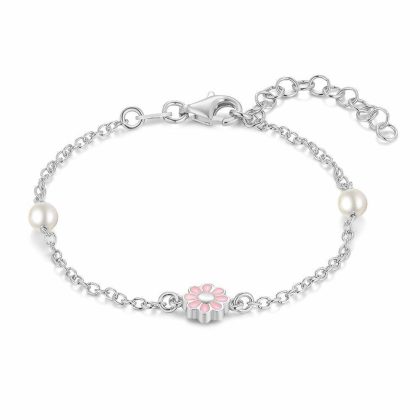 Bracelets | Bracelet en Argent, Bracelet Avec 2 Perles et Une Fleur Rose Rose – Enfants Bijoux Bracelets