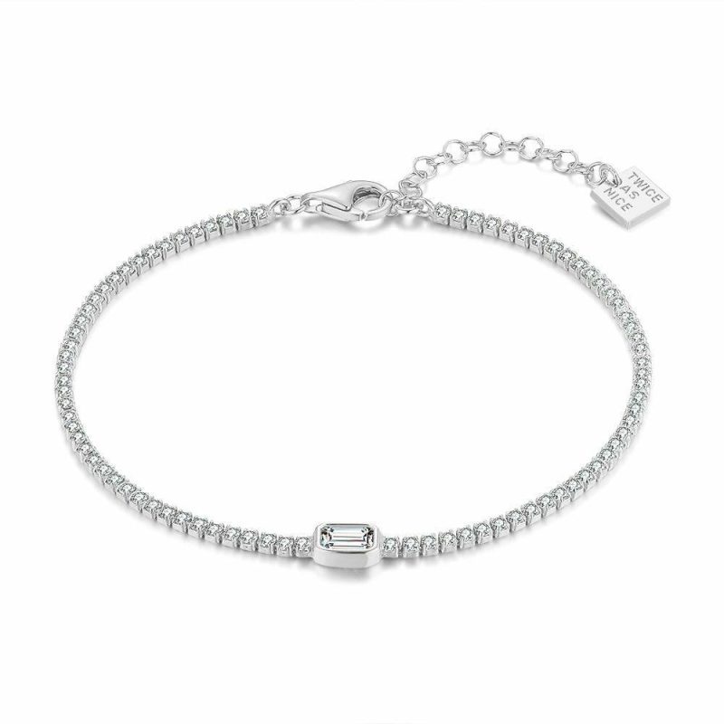 Bracelets | Bracelet en Argent, Bracelet Tennis, 1 Zirconia Rectangulaire Blanc – Femmes Bijoux Blanc