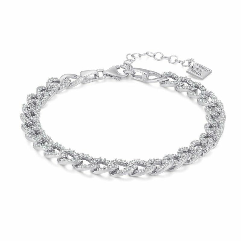 Bracelets | Bracelet en Argent, Chaîne Gourmet, Zircons Zilverkleur – Femmes Bijoux Bracelets