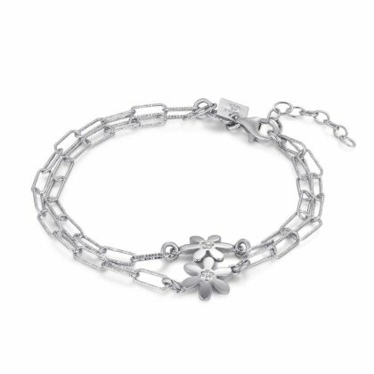 Bracelets | Bracelet en Argent, Chaine À Maillons Ovales, 2 Fleurs Zilverkleur – Femmes Bijoux Bracelets