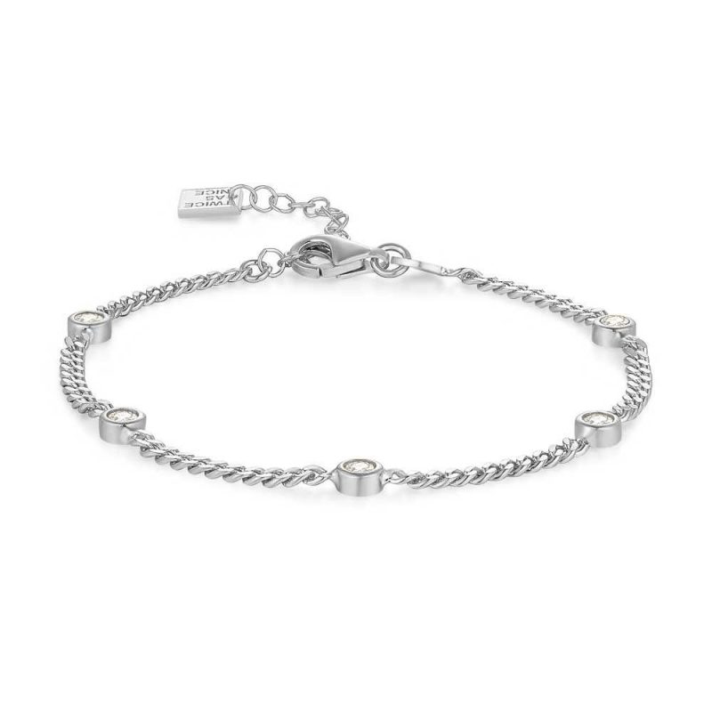 Bracelets | Bracelet en Argent, Chaine Gourmet, 5 Zircons Zilverkleur – Femmes Bijoux Bracelets