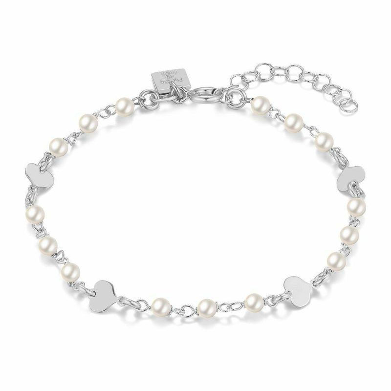 Bracelets | Bracelet en Argent, Coeurs et Perles Blanc – Femmes Bijoux Blanc