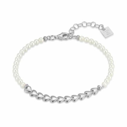 Bracelets | Bracelet en Argent, Coeurs et Perles Blanc – Femmes Bijoux Blanc