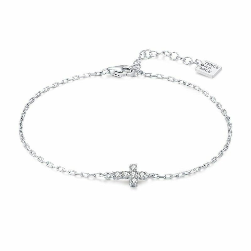 Bracelets | Bracelet en Argent, Croix, 1 Cm, Zircons Zilverkleur – Femmes Bijoux Bracelets