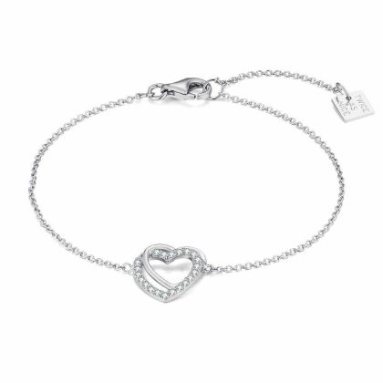 Bracelets | Bracelet en Argent, Double Cœur, Pierres Blanc – Femmes Bijoux Blanc