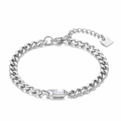 Bracelets | Bracelet en Argent, Gourmette Avec Zircone Blanc Rectangulaire Blanc – Femmes Bijoux Blanc