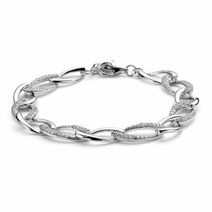 Bracelets | Bracelet en Argent, Mailles Incrustées de Pierres Blanc – Femmes Bijoux Blanc