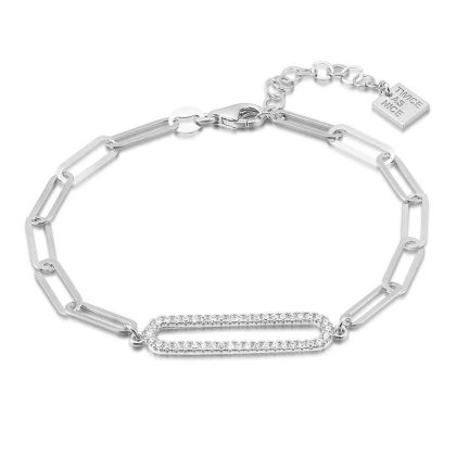 Bracelets | Bracelet en Argent, Motif Ovale Avec Zircons et Maillons Ovales Zilverkleur – Femmes Bijoux Bracelets