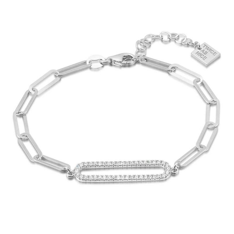 Bracelets | Bracelet en Argent, Motif Ovale Avec Zircons et Maillons Ovales Zilverkleur – Femmes Bijoux Bracelets