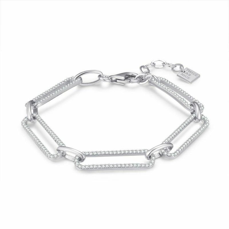 Bracelets | Bracelet en Argent, Ovales Ouverts, Zircons Zilverkleur – Femmes Bijoux Bracelets