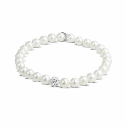 Bracelets | Bracelet en Argent, Perles et Boule Cristaux Blanc – Femmes Bijoux Blanc