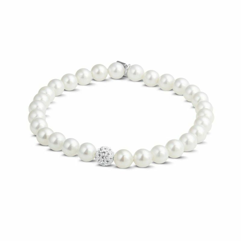 Bracelets | Bracelet en Argent, Perles et Boule Cristaux Blanc – Femmes Bijoux Blanc