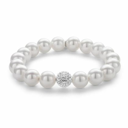 Bracelets | Bracelet en Argent, Perles et Boule Cristaux Blanc – Femmes Bijoux Blanc