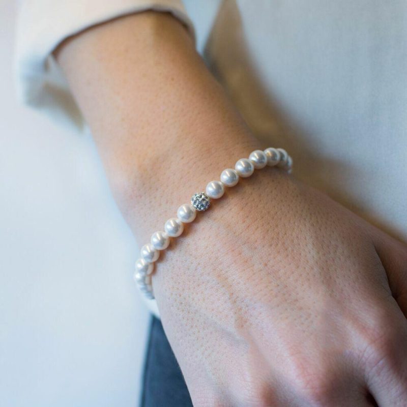 Bracelets | Bracelet en Argent, Perles et Boule Cristaux Blanc – Femmes Bijoux Blanc