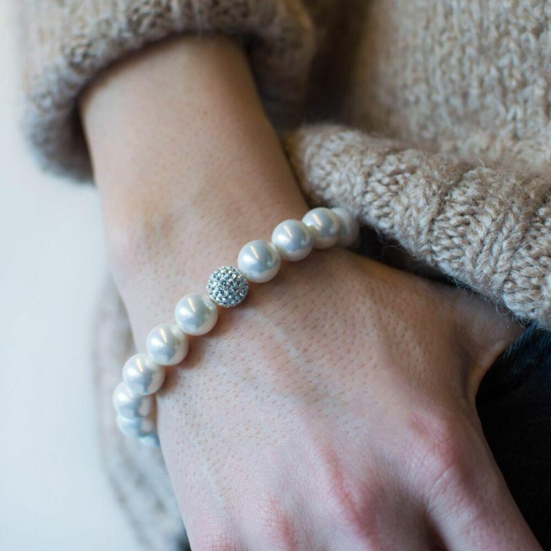 Bracelets | Bracelet en Argent, Perles et Boule Cristaux Blanc – Femmes Bijoux Blanc