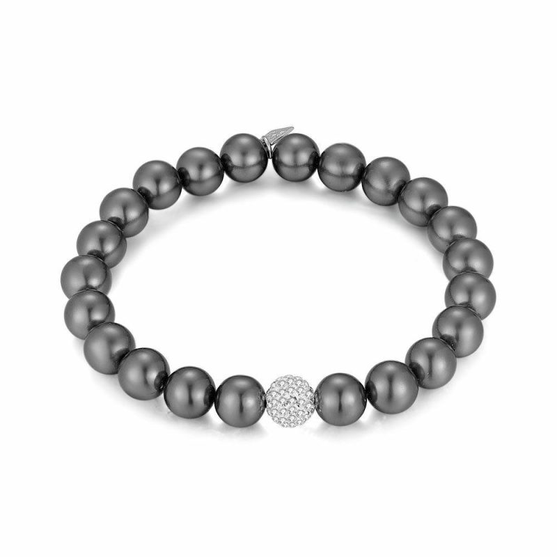 Bracelets | Bracelet en Argent, Perles Grises, Boule Avec Cristaux Gris – Femmes Bijoux Bracelets