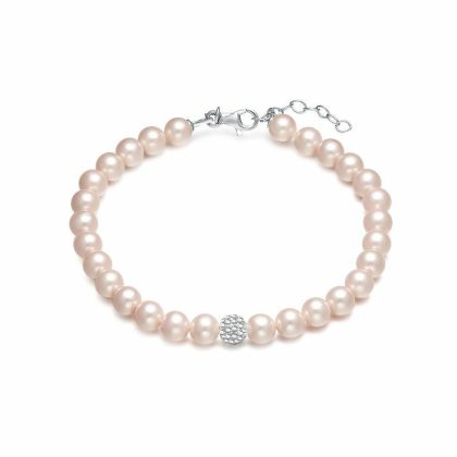 Bracelets | Bracelet en Argent, Perles Roses, Boule en Cristaux Rose – Femmes Bijoux Bracelets