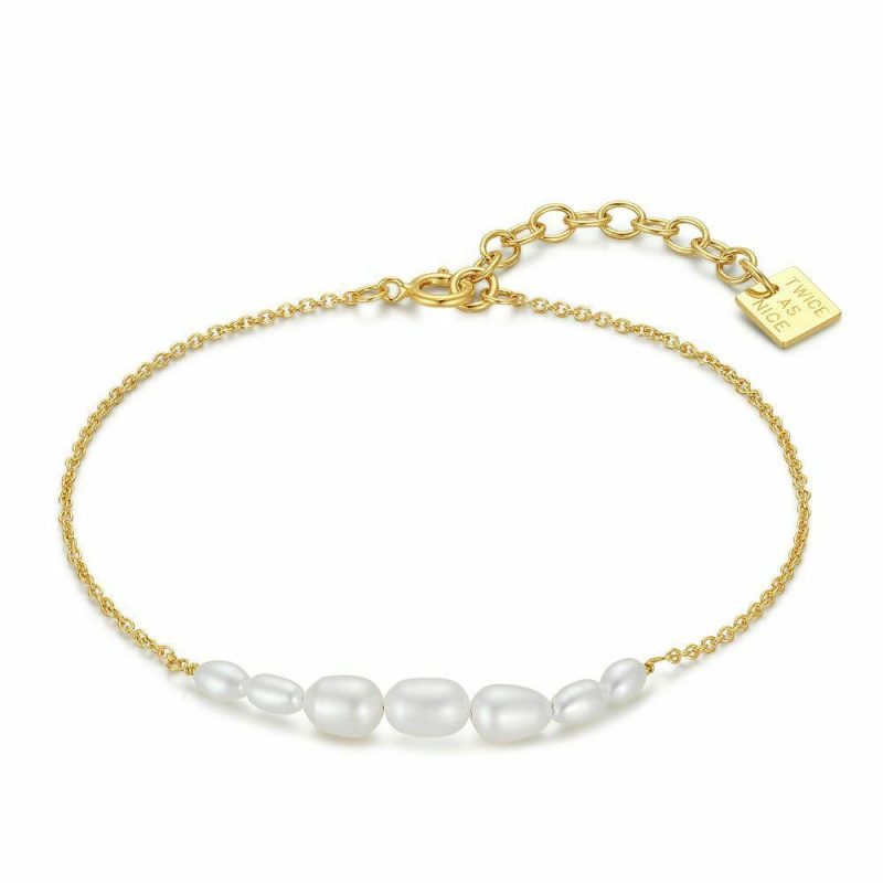 Bracelets | Bracelet en Argent Plaqué Or 18 Ct, 7 Perles Blanc – Femmes Bijoux Blanc