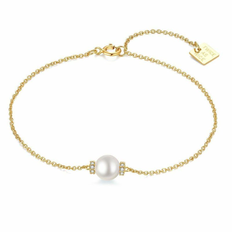 Bracelets | Bracelet en Argent Plaqué Or 18 Ct, Perle, Zircone Blanc – Femmes Bijoux Blanc