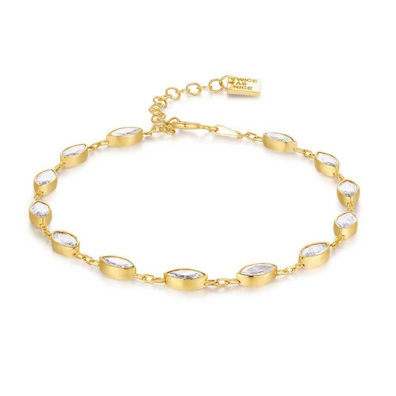 Bracelets | Bracelet en Argent Plaqué Or 18Ct, 14 Ellipses, Zircons Blancs Blanc – Femmes Bijoux Blanc